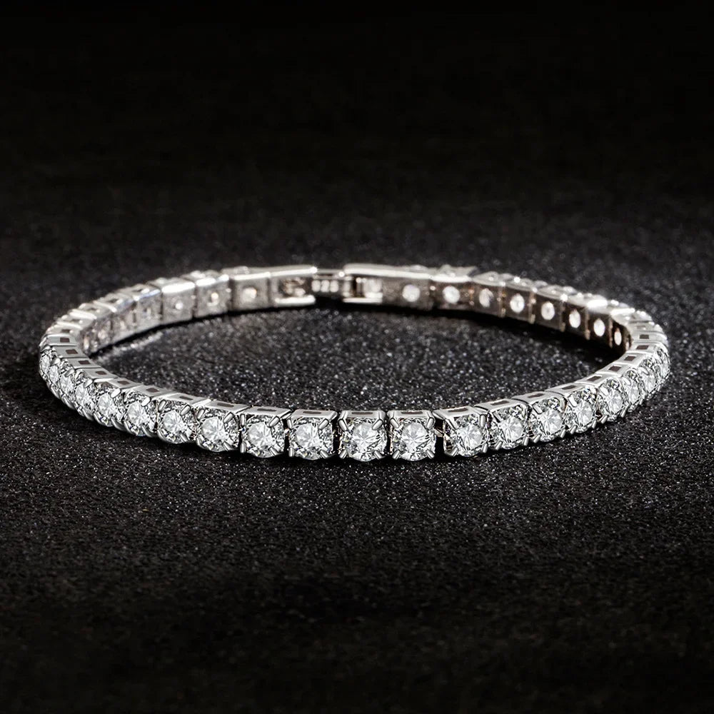 S925 Sterling Silver Bracelet Zirconia Tennis Ball Women Fashion Simple Engagement Wedding Charm Jewelry 4mm 16-20cm
