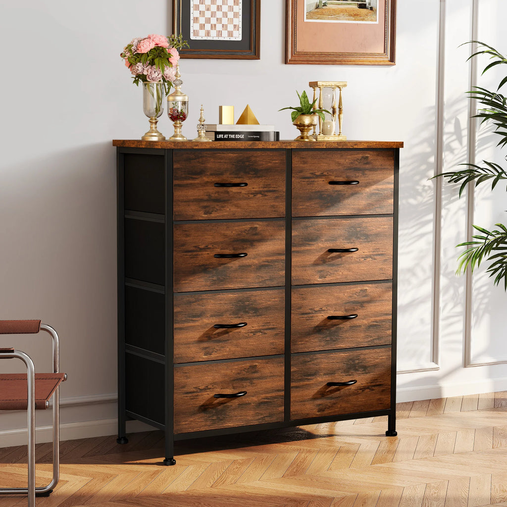 JHK Dresser Children's Wardrobe For Bedroom With 8 Fabric Drawers Storage Cabinet Steel Frame Assembly Closet For Home Furniture