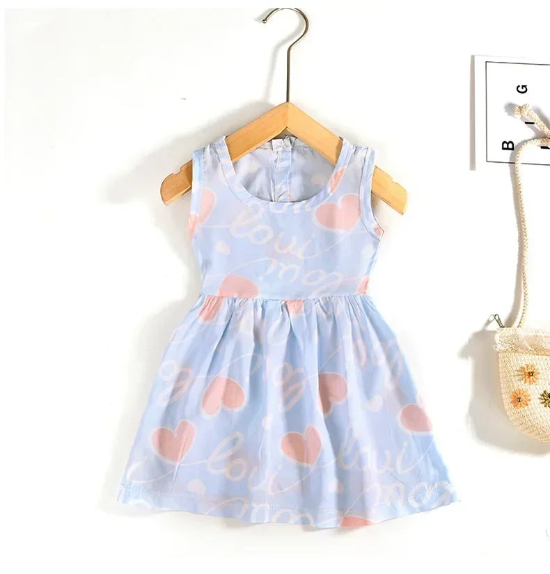 Baby Girls Dress Sleeveless Cute Print Cartoon Kids Princess Dresses Cotton Children Sundress Clothes Girl Summer Beach Clothing