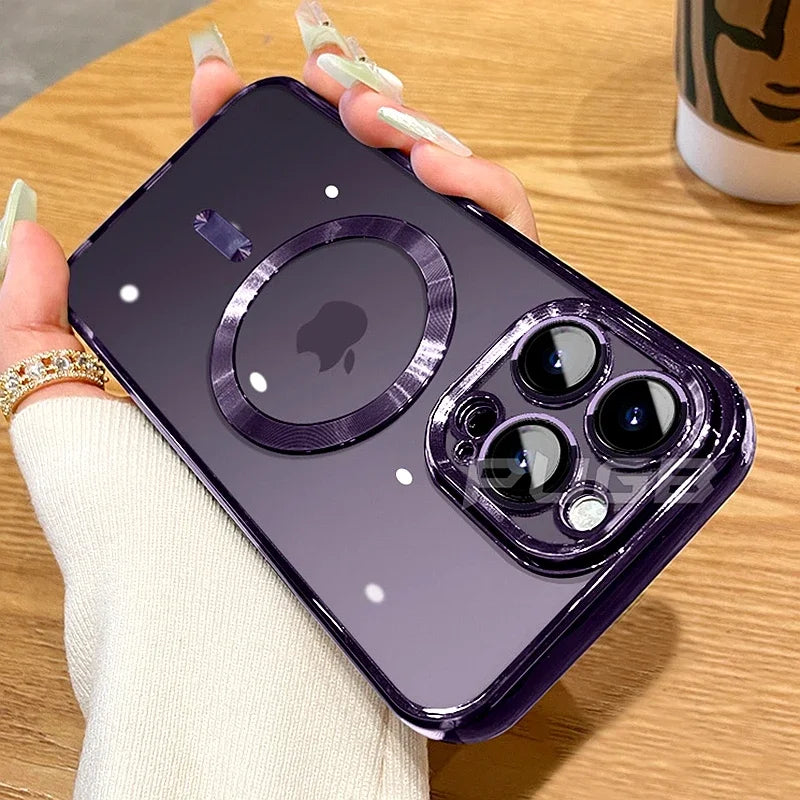 Luxury Transparent Magnetic For Phone Case For iPhone 14 Plus 13 12 11 15 16 17 18 Pro Max AIr Clear Plating Silicone Cover