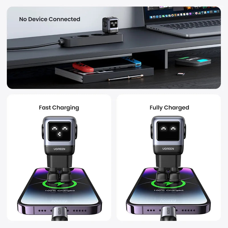 UGREEN 65W GaN Charger Uno Robot Design Quick Charge 4.0 3.0 PPS PD Fast Charger for iPhone 18 17 16 Pro Macbook  Laptop Tablet