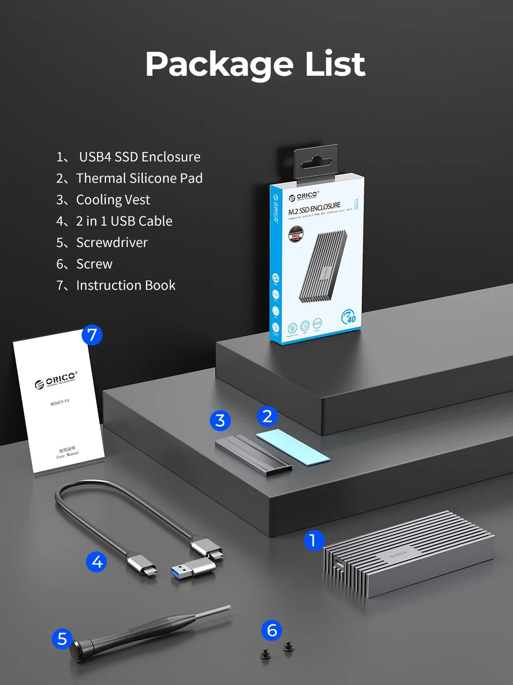 ORICO NVMe M.2 SSD Enclosure USB4 40Gbps PCIe3.0x4 20Gbps 10Gbps M.2 External Case Compatible with Thunderbolt 3/4 USB3.2/3.1