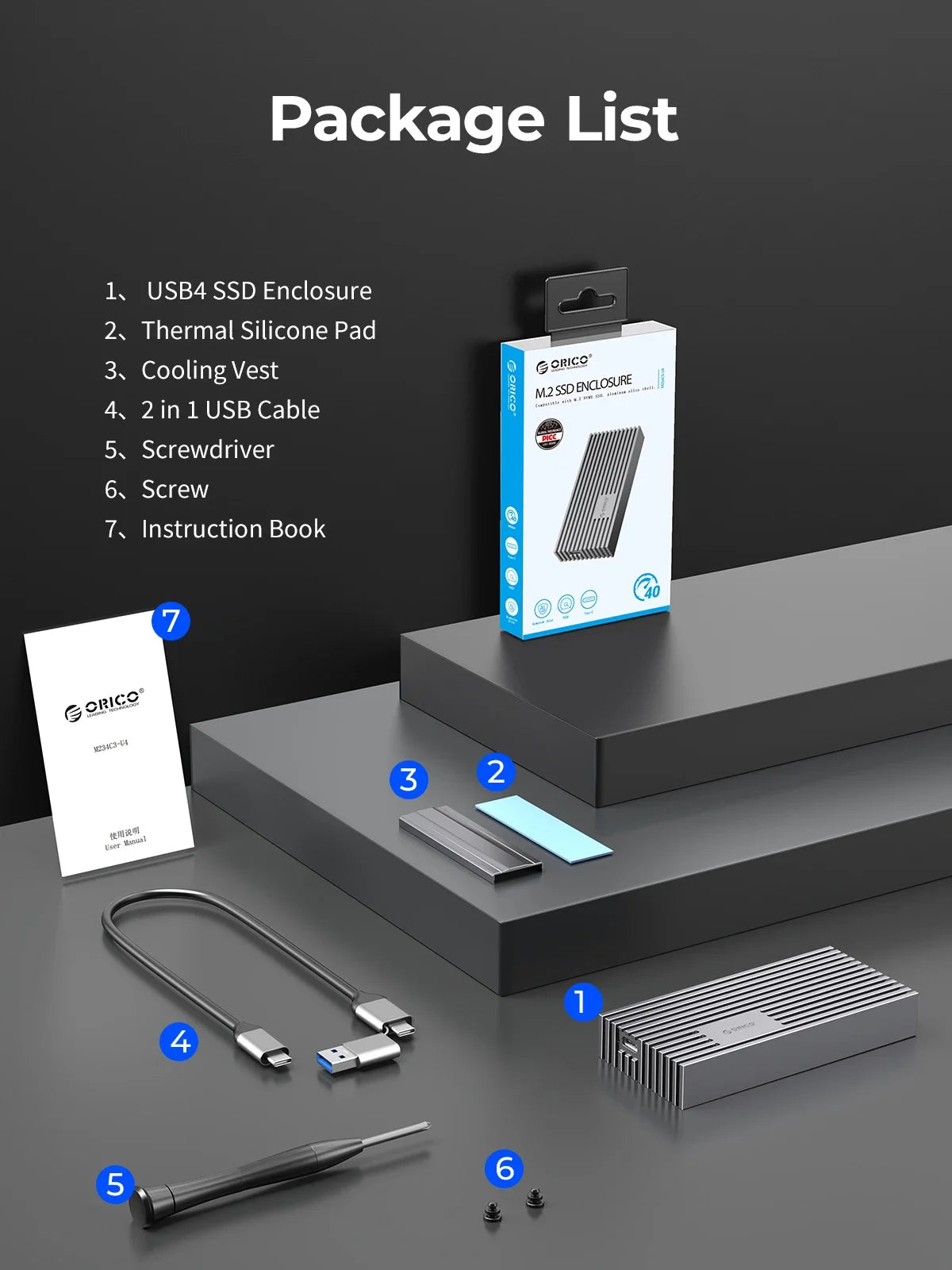 ORICO NVMe M.2 SSD Enclosure USB4 40Gbps PCIe3.0x4 20Gbps 10Gbps M.2 External Case Compatible with Thunderbolt 3/4 USB3.2/3.1