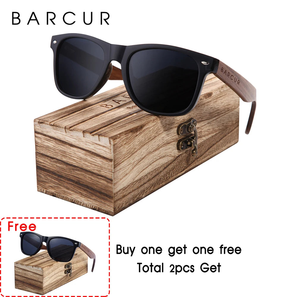 BARCUR Black Walnut Wood Sunglasses for Man Polarized High Quality Sqare Sun Glasses Men UV400 Eyewear Accessory Original Box