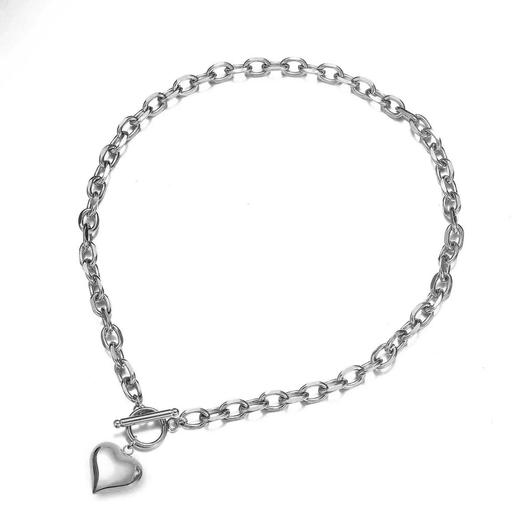 New Design Stainless Steel Puffy Heart Pendant Necklaces For Women Toggle Choker Necklaces Fashion Jewelry