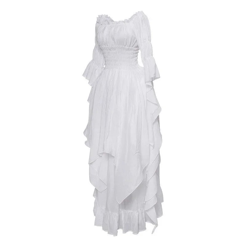 White Victorian Medieval Renaissance Long Dress Plus Size Women Cosplay Halloween Costume Princess Gown Vintage Gothic Dresses