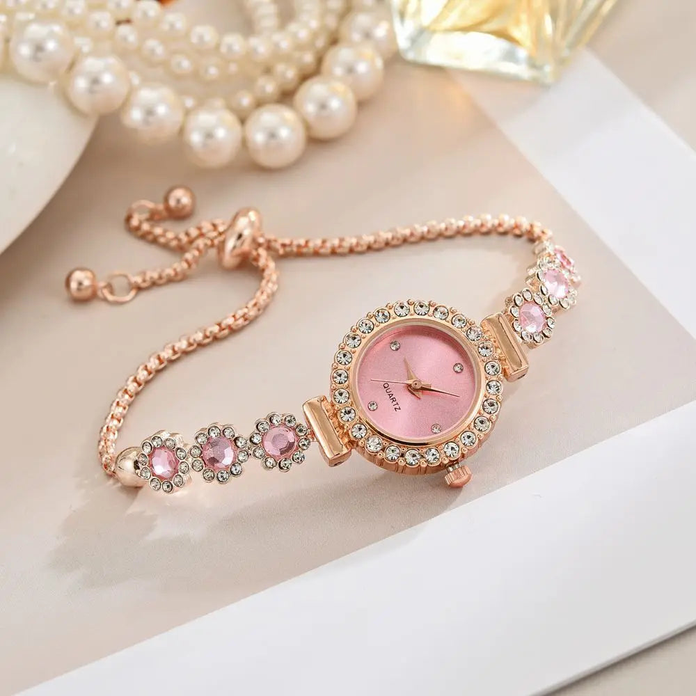 Fashion Rhinestone Women Watches Diamond Flowers Bracelet Ladies Quartz Wristwatch