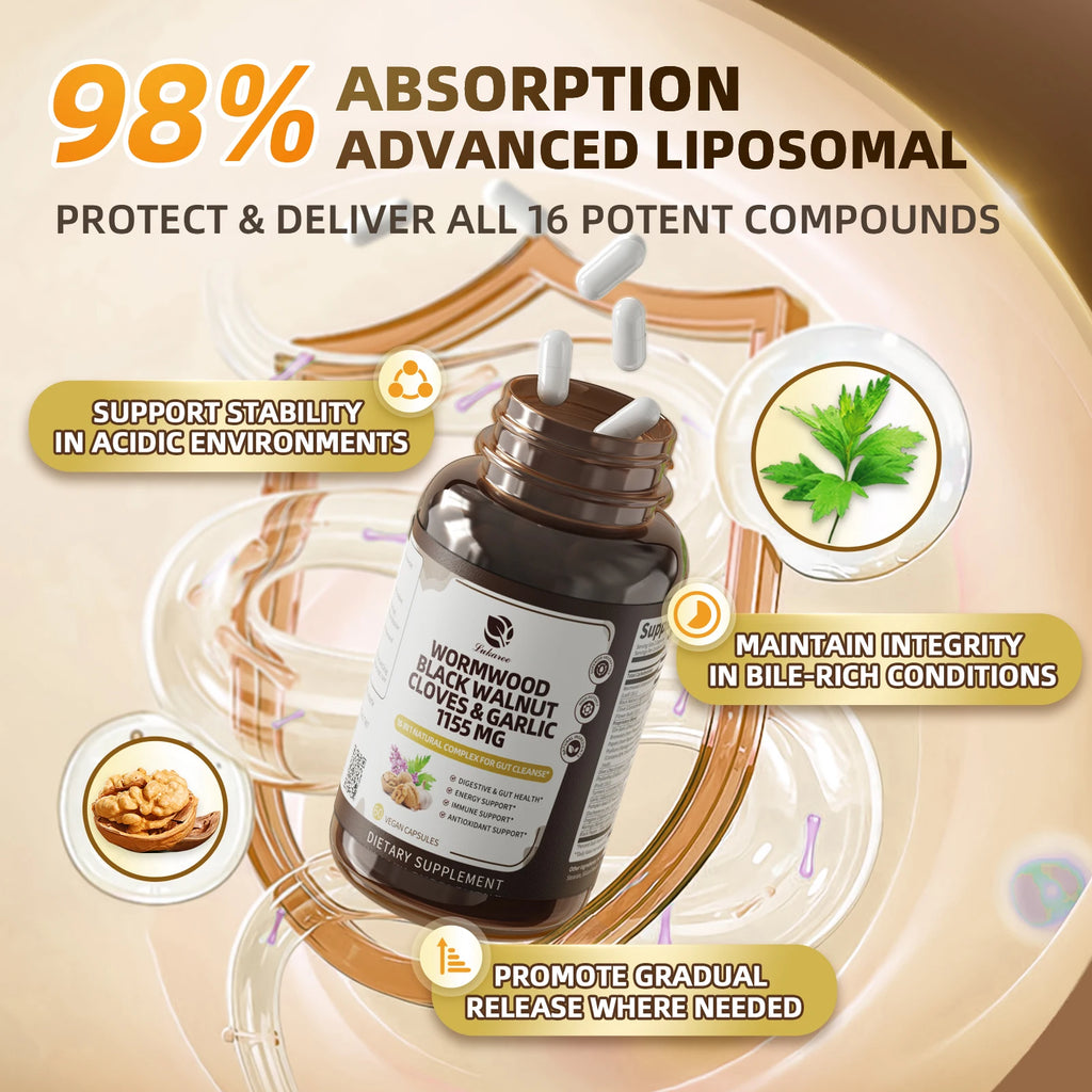 Lukaree 16-in-1 Black Walnut Wormwood Capsules,Rapid Gut Cleanse&Digestive Health with Clove Garlic Turmeric,Liposomal Delivery