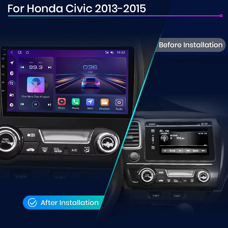 Junsun Wireless Carplay Android Auto Android 15 Car Multimedia Touch Screen Head Unit for Honda Civic  2013 2014 2015 GPS Radio Bluetooth 5.0 4G LTE 5G WiFi Smart Voice Control Stereo Receiver