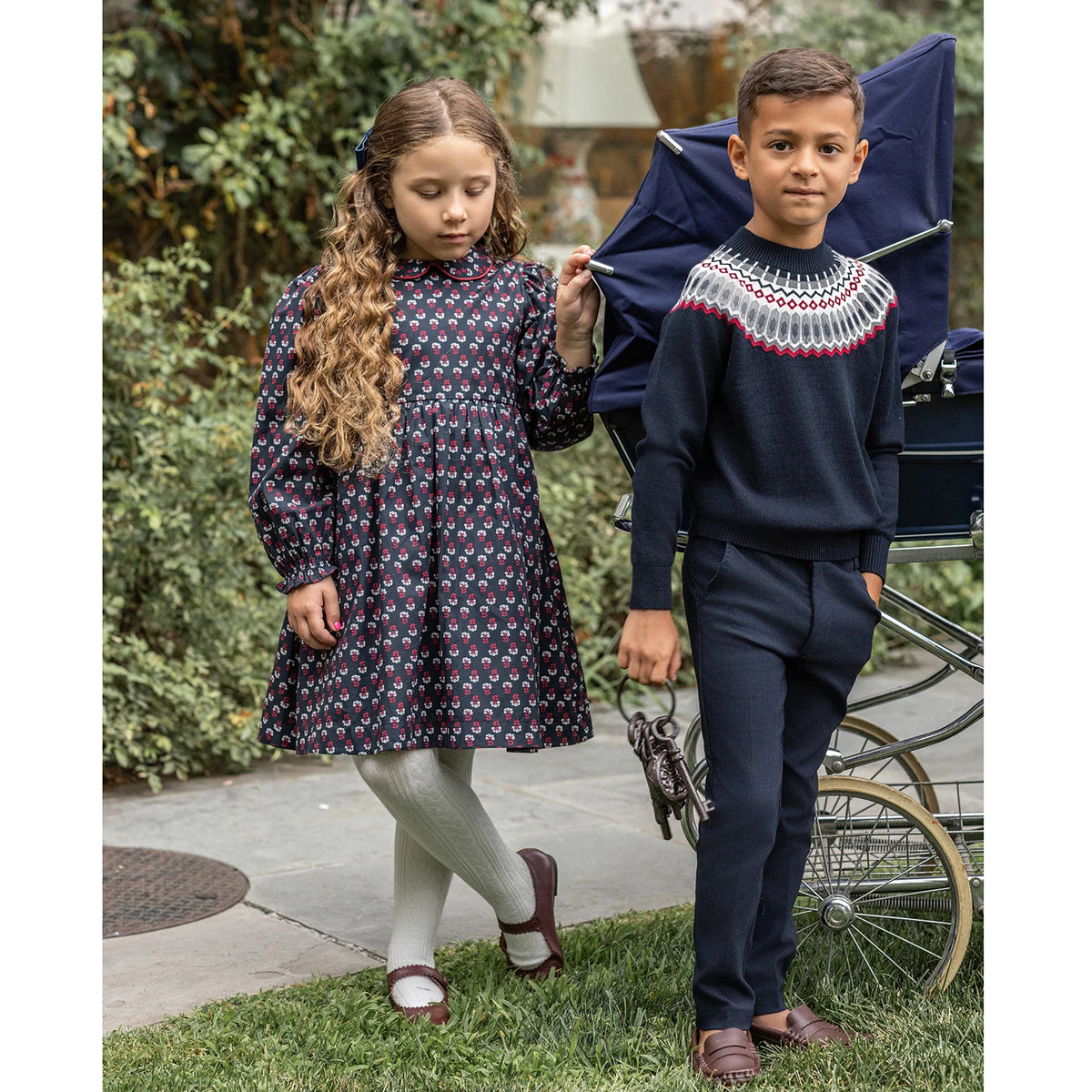 AP AW26 Madeline Collection Girls Floral Dress Boys O-neck Sweater Brothers Sisters Family Matching Clothing