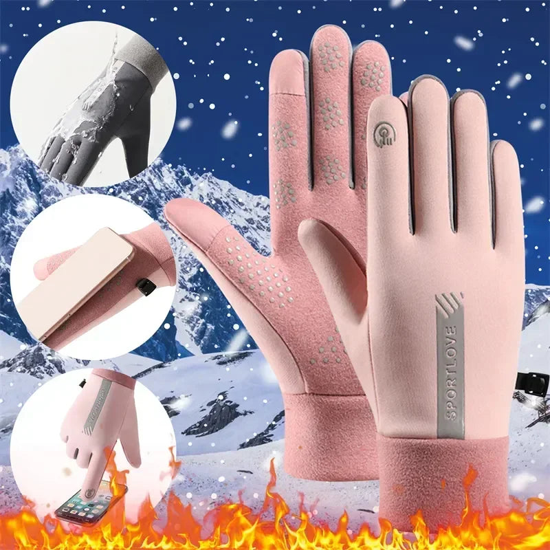 Winter Gloves Men Women Cycling Bike Non-slip Thermal Fleece Cold-Resistant Wind Waterproof Warm Outdoor Running Skiing Mittens