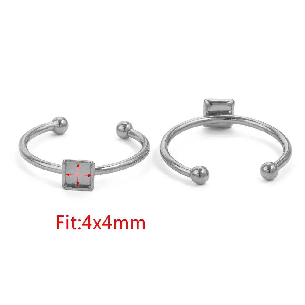 10pcs Adjustable Stainless Steel Open Ring Settings Blank Base Bezel Cabochons Rings For Jewelry Making DIY Finger Ring Blank