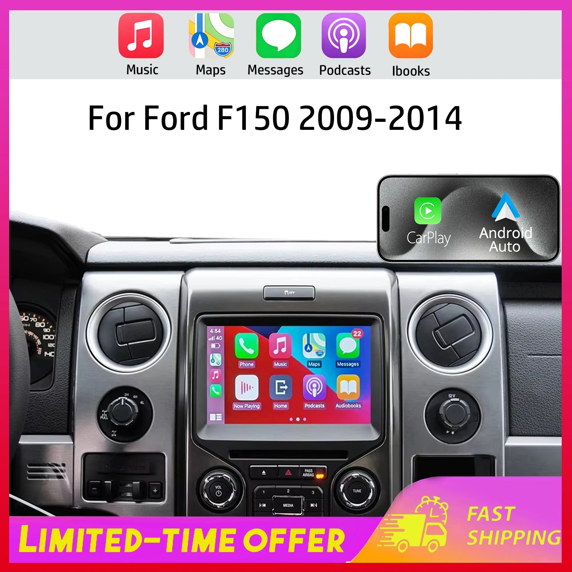 Car Radio for Ford F150 2009 2010 2011 2012 2013 2014 Wireless for Carplay Android Auto Car 2 Din Multimedia Player Intelligent