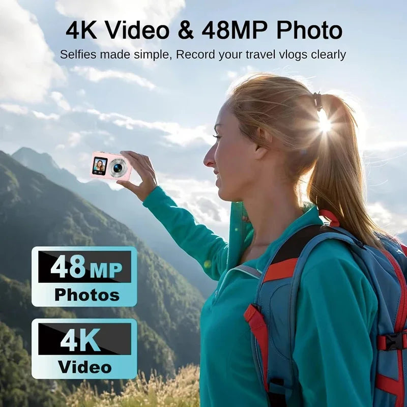 Lenovo 4K Digital Camera 48MP Dual Screen, Auto Focus Anti-Shake 16X Zoom, Vlogging Camera with 64GB SD Card, Compact Travel