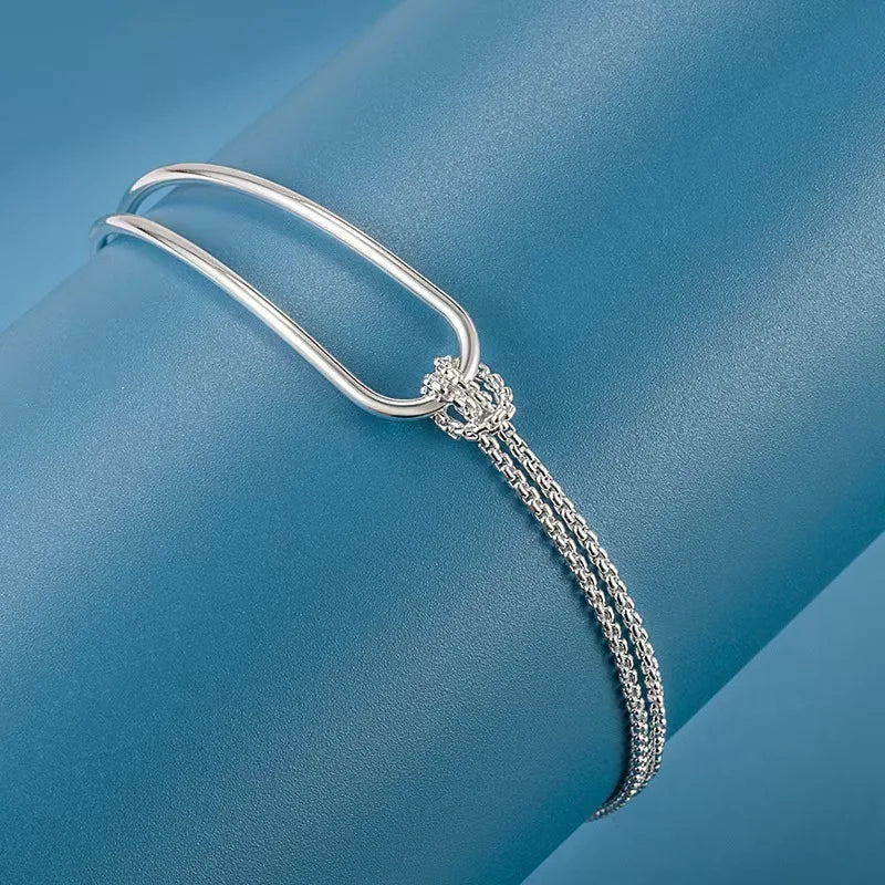 925 Sterling Silver Double Layer Bracelet for Womem Girls Irregular Knot Bangles New Simple Design Fashion Party Jewelry Gifts