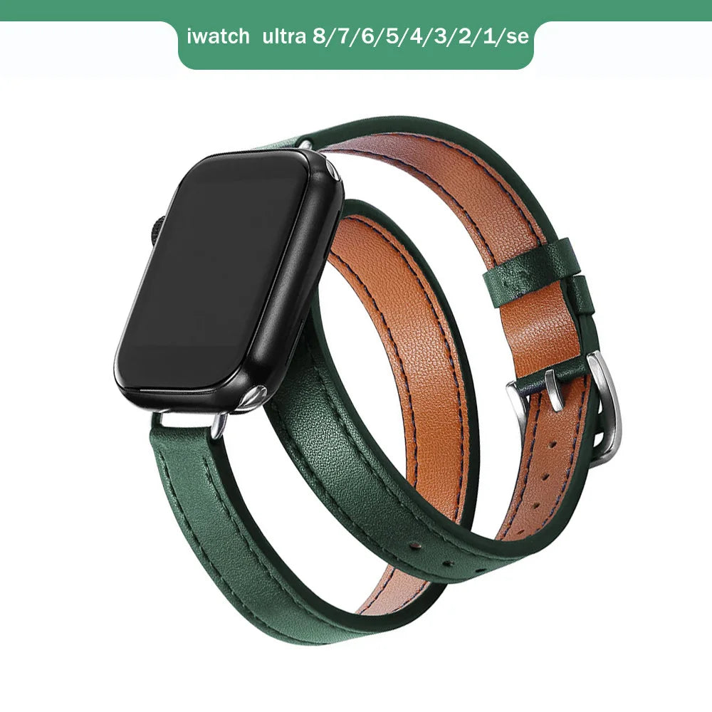 Band for Apple Watch Ultra 49mm 45mm 42mm 44mm 41mm 38mm 40mm Double Tour Leather Strap Iwatch Series 9 8 7 6 Se 5 4 3 2 Correa