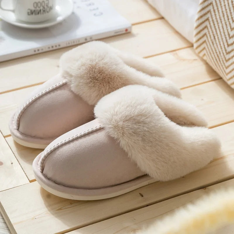 Plus Size 36-47 Women Slippers Furry Winter Warm Home Shoes Men Couples house floor slides Slip On Footwear Comfortable soft