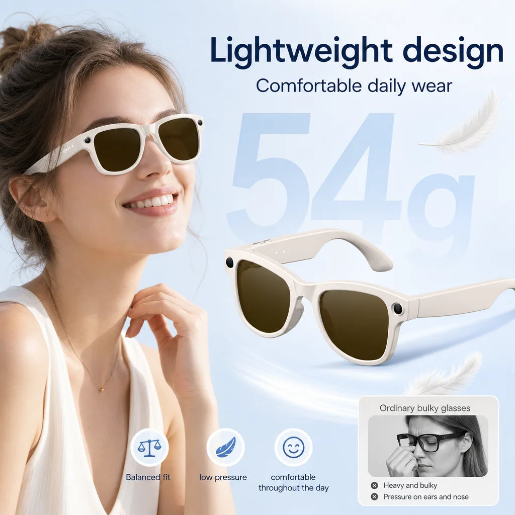 2026 New TOP1 Photochromic Smart Glasses 8MP HD Camera 30MP Photo 1200P Video Recording AI Translation Bluetooth Call Sunglasses