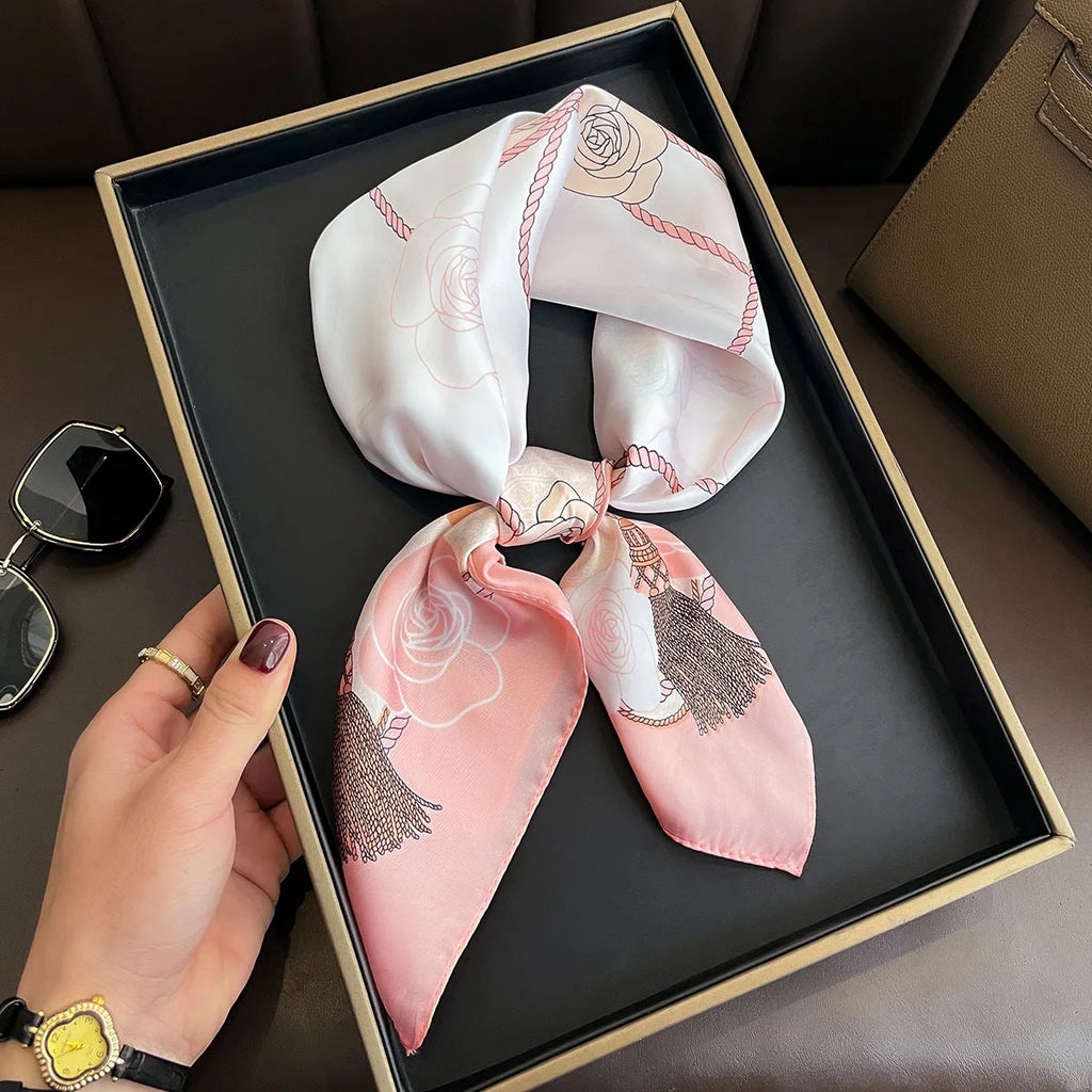 2025 New Yellow Lemon Print Square Silk Scarf for Women 70*70cm Neck Ties Fashion Decorate Neckerchief Female Hijab Bag Ribbions