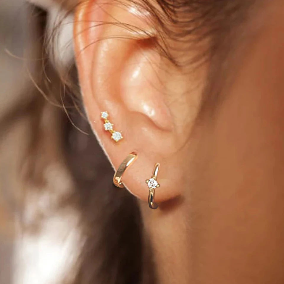 ZAKOL 6 Pcs Small Gold Hoop Stud Earrings Set for Women Simple Huggie Hoop Earrings Double Hoop Earrings CZ Stud Earrings