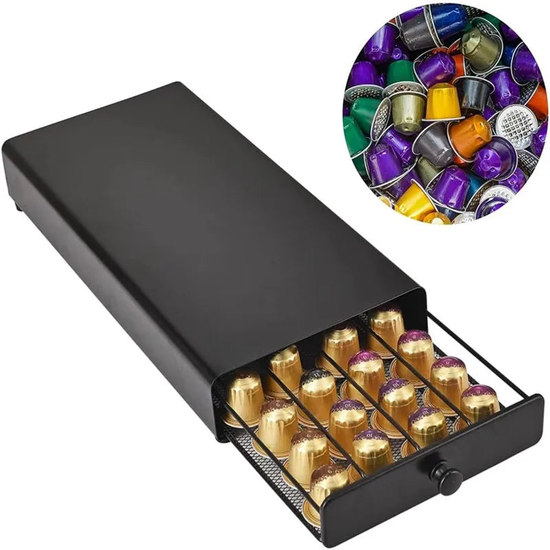 Coffee Pod Drawer Holder Storage Organizer 40 Capacity Pod Capsule Metal Coffee Station for Capsules Home Office Counter