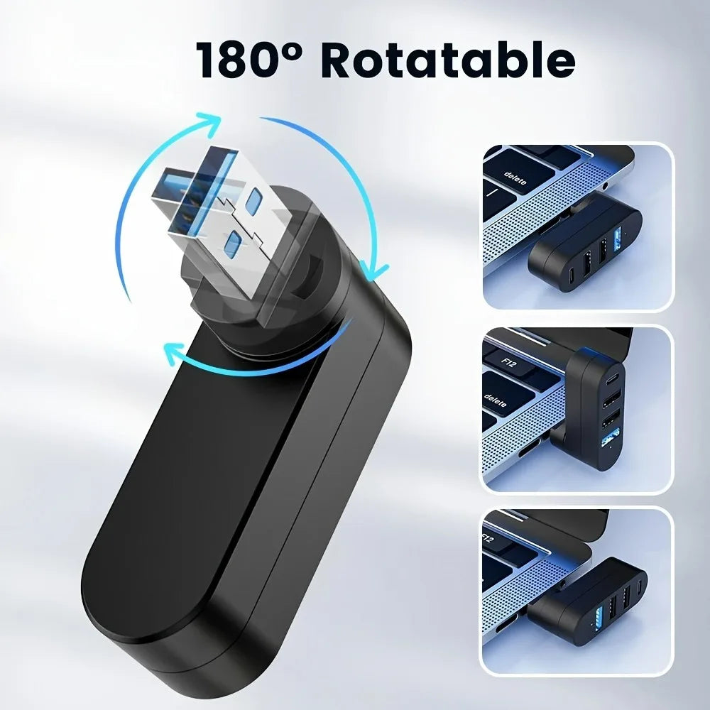 180° Rotatable Mini USB 3.0 Hub 3/4 Ports Type C Splitter High Speed Data Transfer Dock For Notebook MacBook Desktop Flash Drive