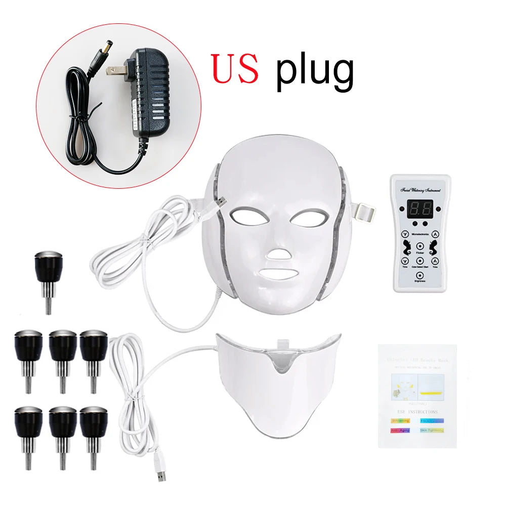 LED Facial Mask 7 Colors Balance Skin Tone Minimize Pores Brighten Skin Anti-Acne Face Neck Mask Reduce Neck Wrinkles LED Mask
