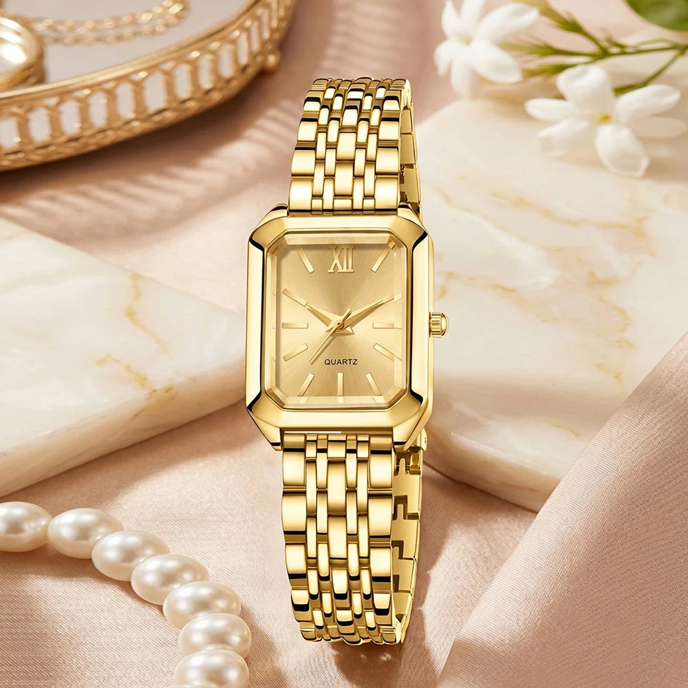 5Pcs/Set Unisex Jewelry Watches Women's Wristwatch Accessories Gold Fashion Business Elegant Trendy Classic Exquisite Retro Light Luxury Bracelet Watch Set Y2K Suitable for Travel, Vacation, Parties, Daily Outfits, Perfect Ho