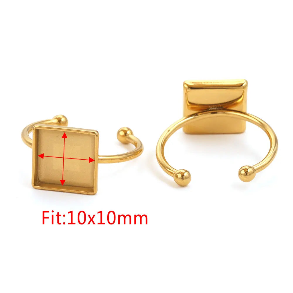10pcs Adjustable Stainless Steel Open Ring Settings Blank Base Bezel Cabochons Rings For Jewelry Making DIY Finger Ring Blank