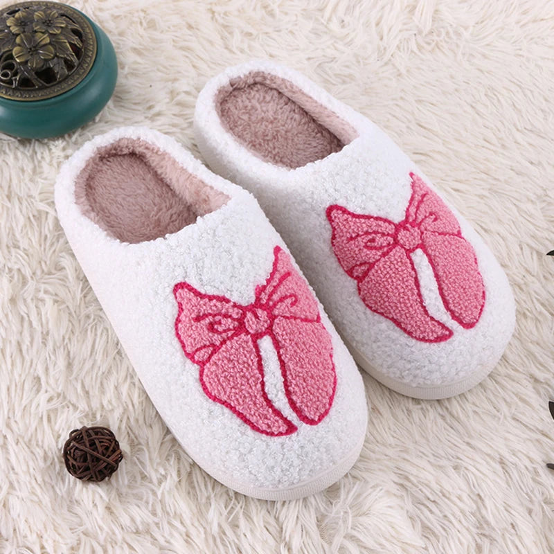 Bow Fluffy Women Slippers Home Lovely Winter Casual Designer Shoes Girls Fashion Plush New Indoor Fuzzy Fur Slides Soft Non-Slip