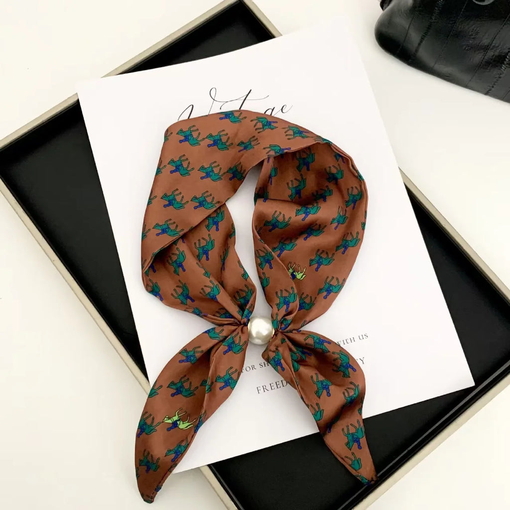 Korean Style Elegant Pearl Magnetic Scarf Women Summer Versatile Breathable Neckerchief Fashion Accessory Neck Wrap Scarves