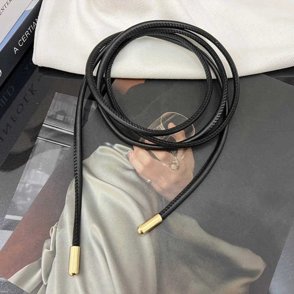 1PC Fashion Round Leather Rope Thin Belt Waist Chain Women Decorative Knotted Waist Rope Decorative Skirt  Coat Sweater Strap