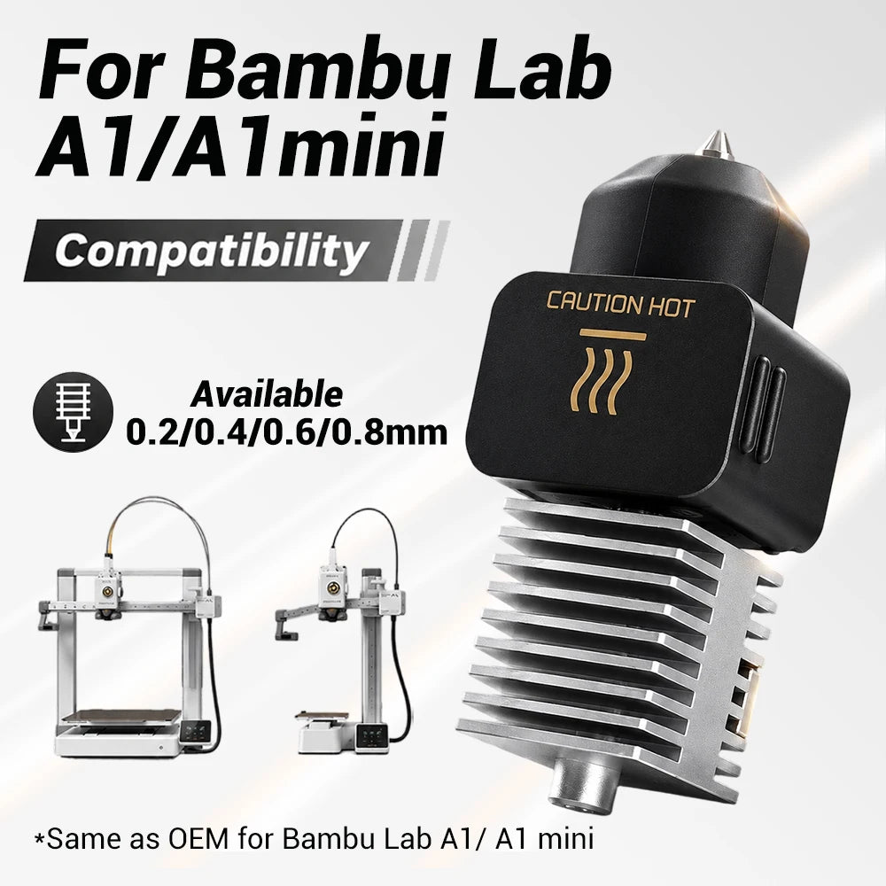Upgraded Hotend Kit For Bambu Lab A2L/A1/A1 Mini All-in-one Hot End Assembly 0.2/0.4/0.6/0.8mm Hardened Steel Nozzle 3D Printer