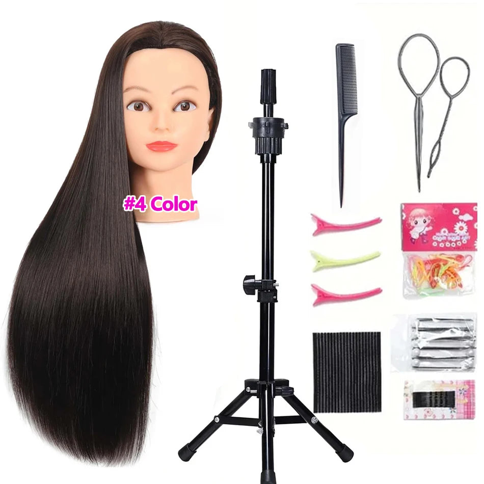 Realistic Mannequin Head With Synthetic Hair Versatile Beauty Training Aid For Hairstylist Makeup Practice Headdoll With Stand