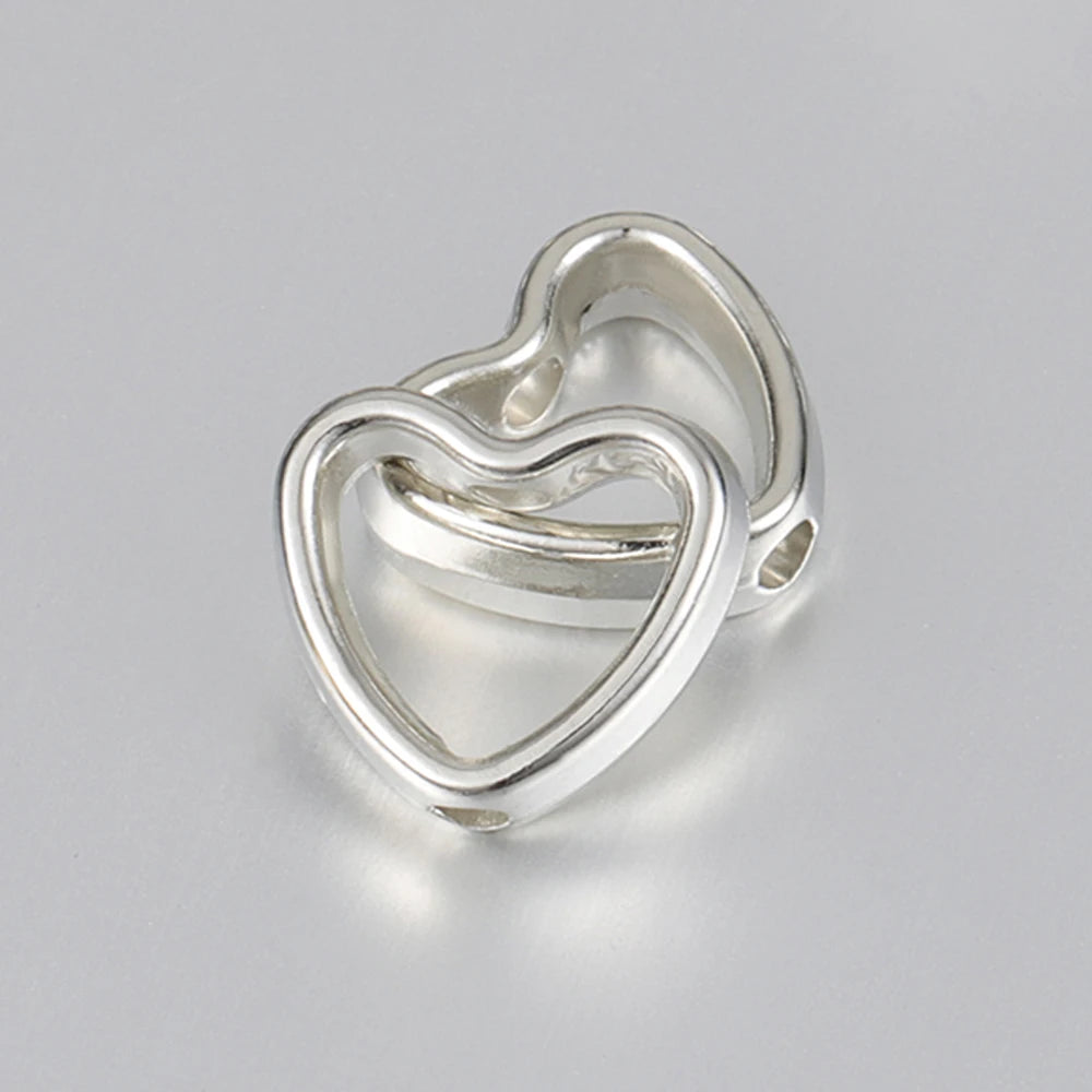 50pcs Heart Frame Wrapped Bead Double Stright Hole Spacers Loose Beads  for Jewelry Making DIY Findings
