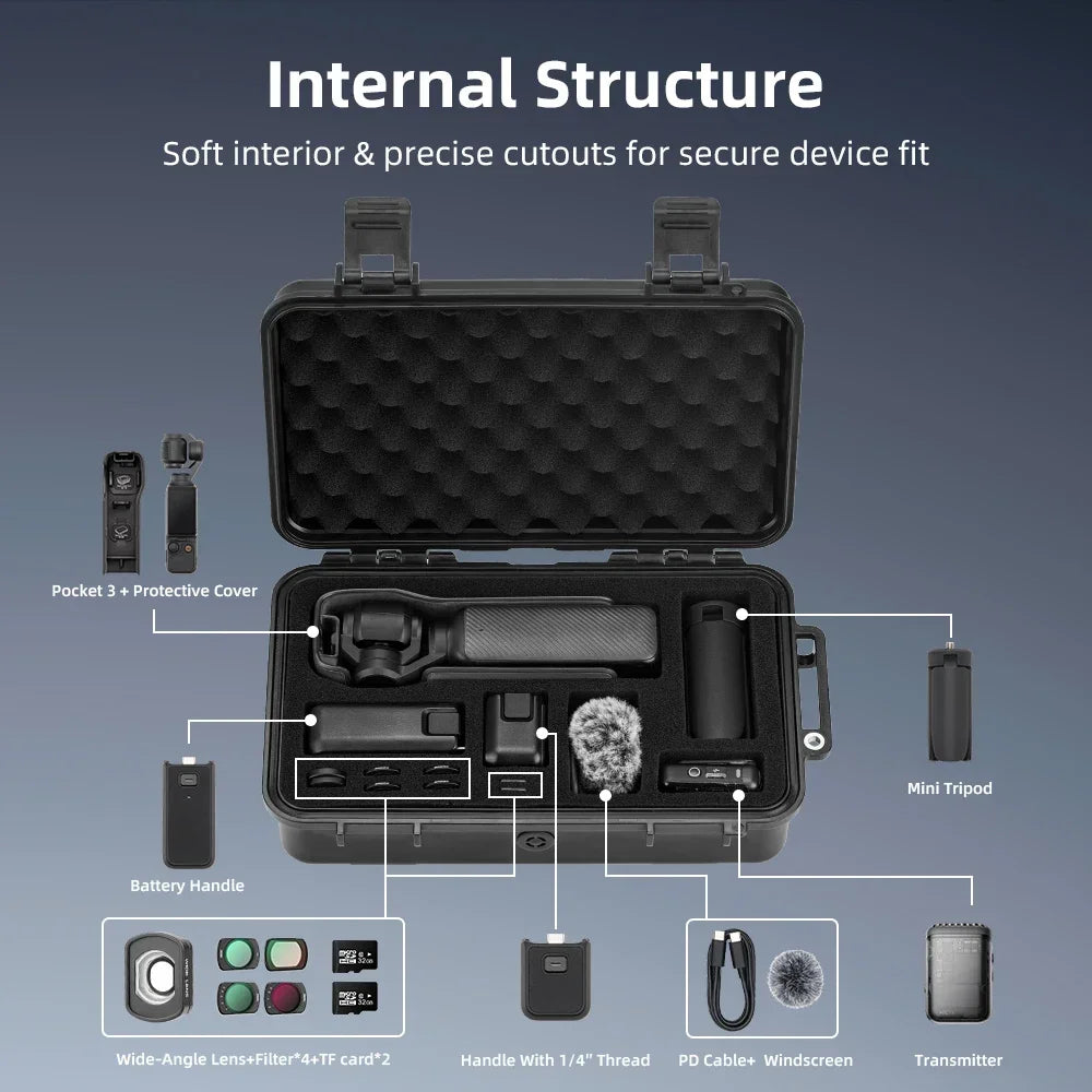 ForDJI Pocket 4 Waterproof Hard Case for DJI Osmo Pocket 3 Camera Accessories Travel Box Portable Carrying Case Black Suitcase