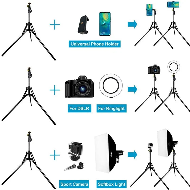 NAGNAHZ 78'' Photographic Lighting Tripod Aluminum Alloy Foldable Portable Light Stand Photography Camera Flash Mount Brackets
