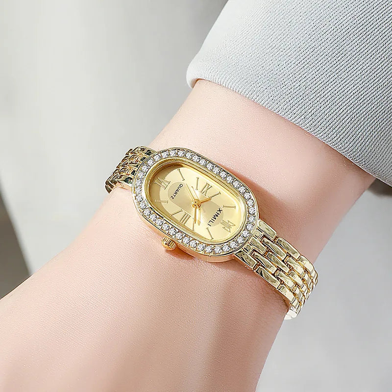 Women's Quartz Watch Pigeon Egg Shape Diamond Encrusted Fashion Oval Dial Wristwatch Casual Ladies Watch Daily Wear Girl Gifts
