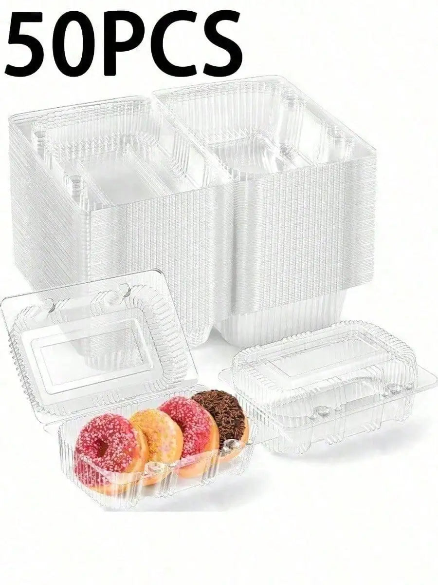 50 Clear Clamshell Food Containers & 200 Disposable PE Gloves Set, Disposable Takeout Boxes With Lids, Plastic Dessert Holders + Food Handling Gloves For Baking, Meal Prep, Parties, Picnics, Bakery, Restaurant, Home Kitchen
