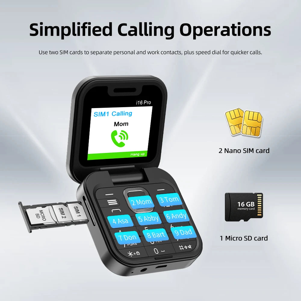 SERVO I16 PRO Foldable Flip Pocket Phone 1.77'' Screen Dual SIM Magic Voice Speed Dial FM Radio 3.5mm Audio Jack Mini Cellphone