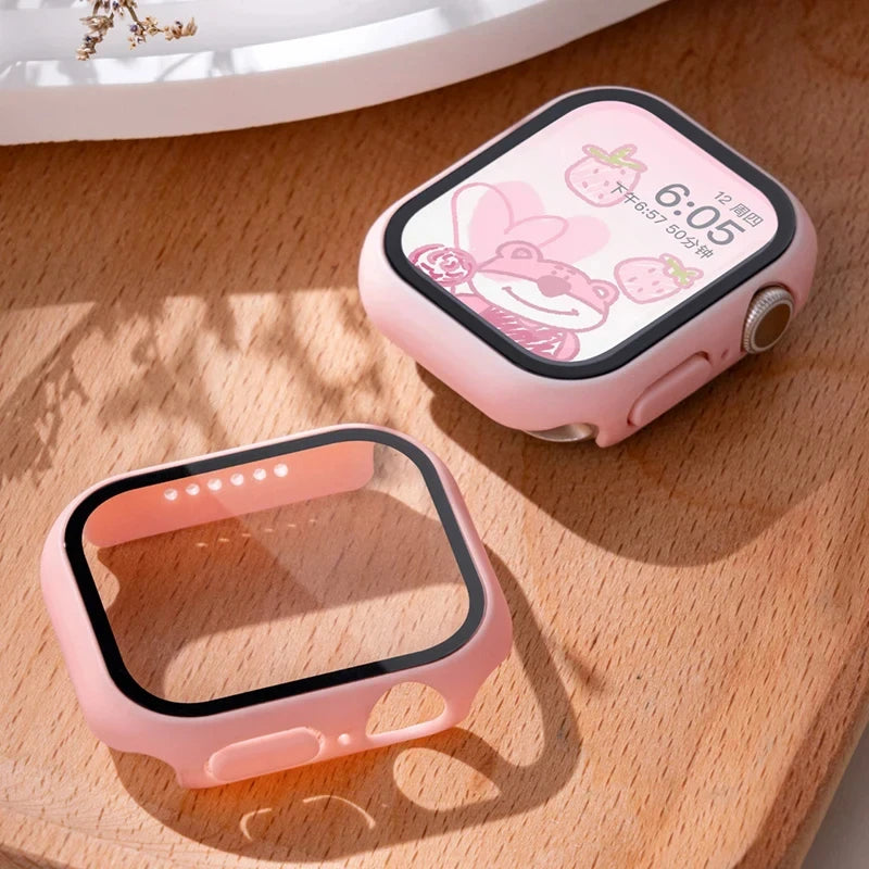 Tempered Glass+cover For Apple Watch Case Accessories 45mm 41mm 42mm 38mm PC Screen Protector cover iWatch 6 5 4 se 44mm 40mm