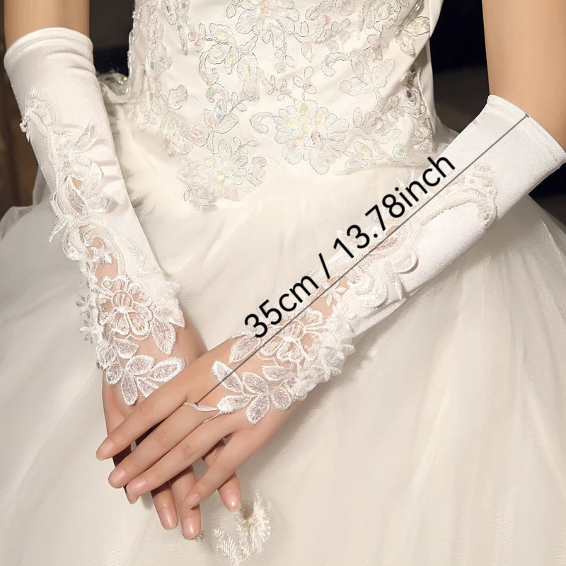 Elbow Length Embellished Bridal Ivory Fingerless Wedding Gloves for Special Occasions