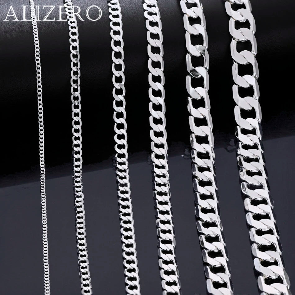 Wholesale 925 Sterling Silver Necklace Width 2-12MM Long 40-75cm Lobster Clasp Chain Men Women Fashion Punk Necklaces Jewelry