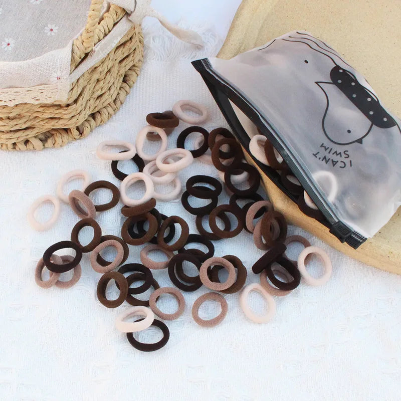 100 Zippered Bag Children's Hair Accessories With High Elasticity Fashionable Nylon Hair Rope Simple Basic Sports Headband