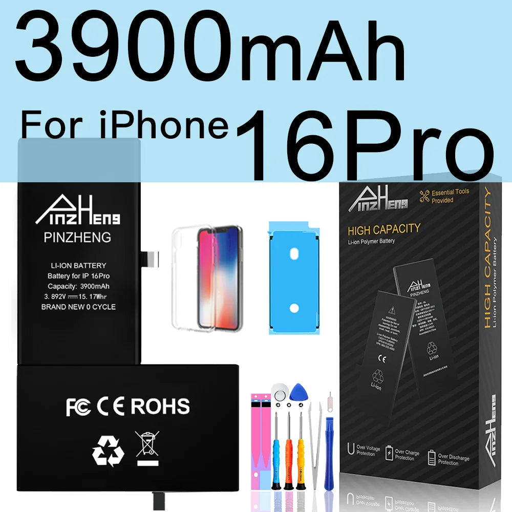 PINZHENG High Capacity Battery For iPhone 14 15 16 Pro Max Replacement Battery For iPhone 16 15 14 Pro 15 16 14 Plus Bateria