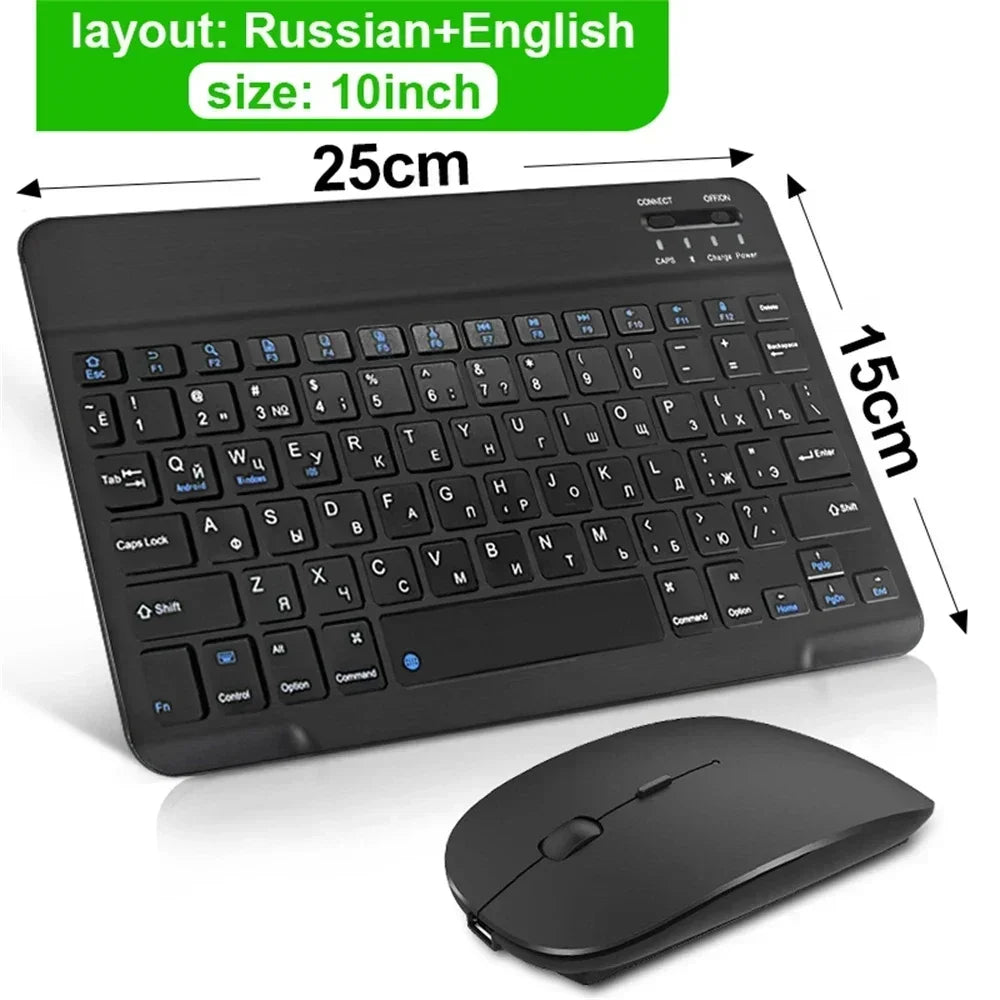 10inch Bluetooth Wireless Keyboard Rechargeable For Mobile Phones Tablet Russian Spanish French AZERT For Android ios Windows