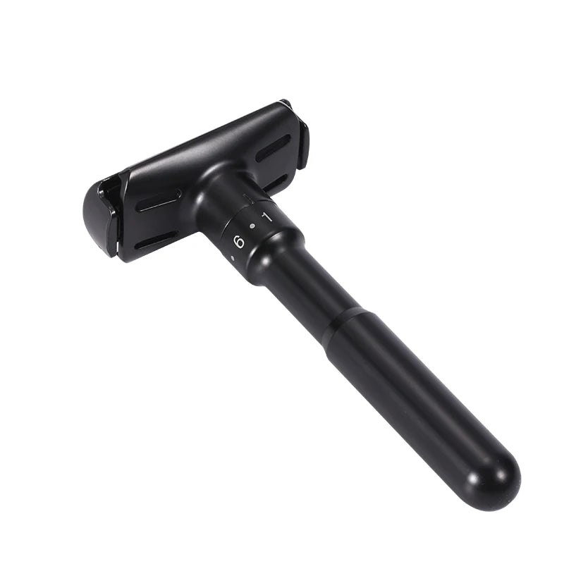 Adjustable Safety Razor for Men Matte Black Manual Shaver Double Edge Razors Reusable Metal Razor for Smooth Close Shaving