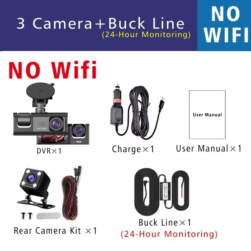 1080P 3 Channel Lens WiFi Dash Cam Car DVR Interior Vehicle Camera Mini Recorder Video Registrator Dashcam Three Way Camcord