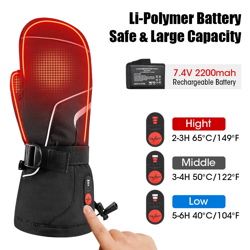 SNOW DEER Electric Ski Gloves for Husband Women Winter Heated Mittens Men Rechargeable Battery Waterproof Thermal Warm hand