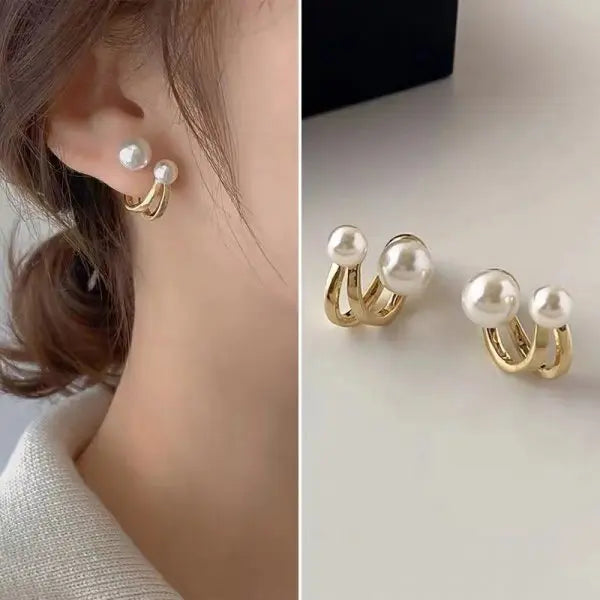 New Imitation Pearl Stud Earrings for Women Geometric Crystal Zircon Stars Earring Birthday Party Banquet Jewelry